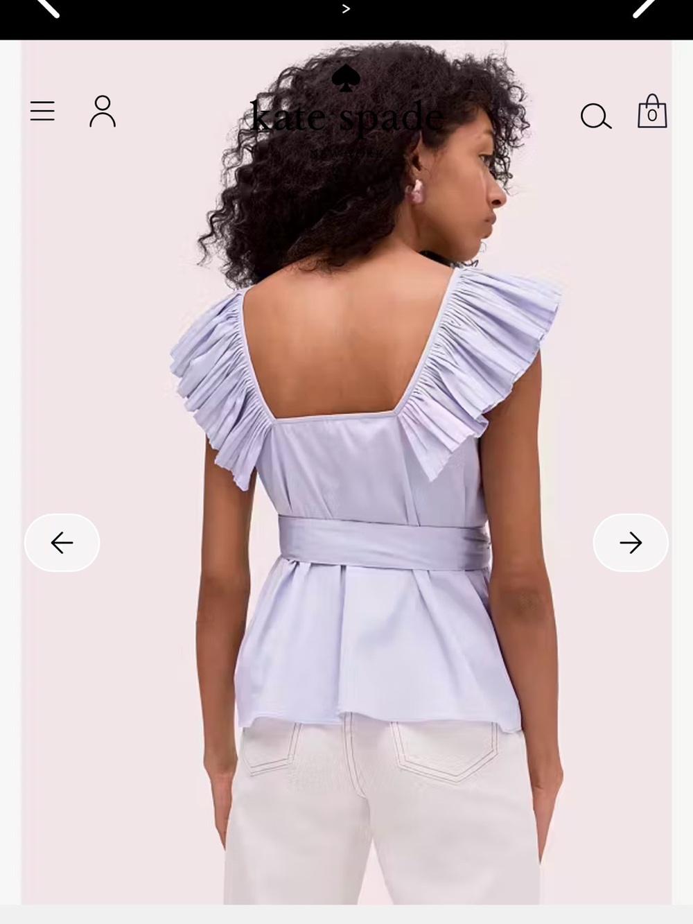 Kate Spade Ruffle Neck Tie Waist Top - Picture 2 of 6